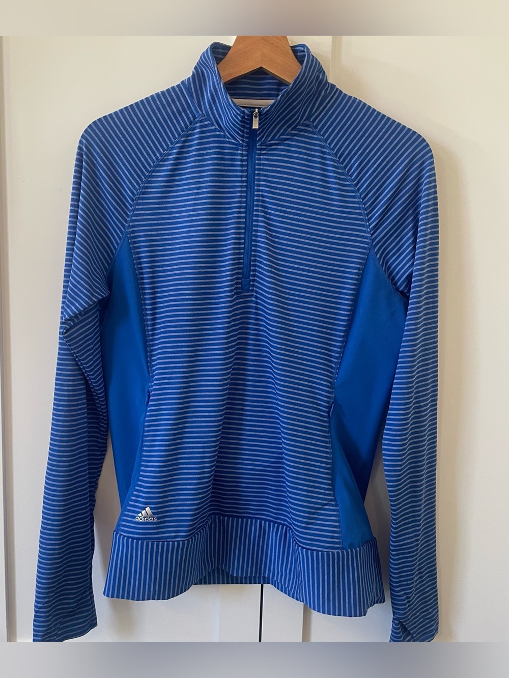 Adidas Women's Quarter-Zip Athletic Golf Pullover, Blue Color Block, Size Small